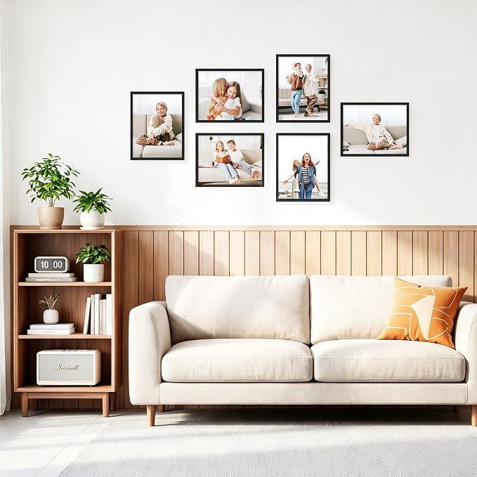 PEALSN 8.5x11 Picture Frame Set of 6, Black Picture Frames with HD Plexiglass,Wall Gallery Photo Frames for Wall Mounting or Tabletop Display, Black Woodgrain
