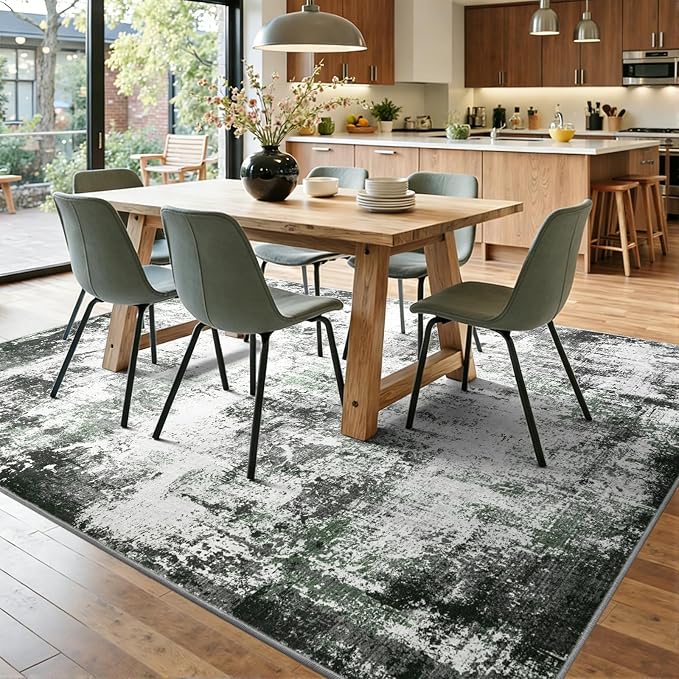 4x6 Ft Area Rugs for Living Room, Soft Non-Slip Washable Rugs Modern Abstract Pattern Carpet for Bedroom Indoor Floor Nursery Home Decor (Grey/Green)