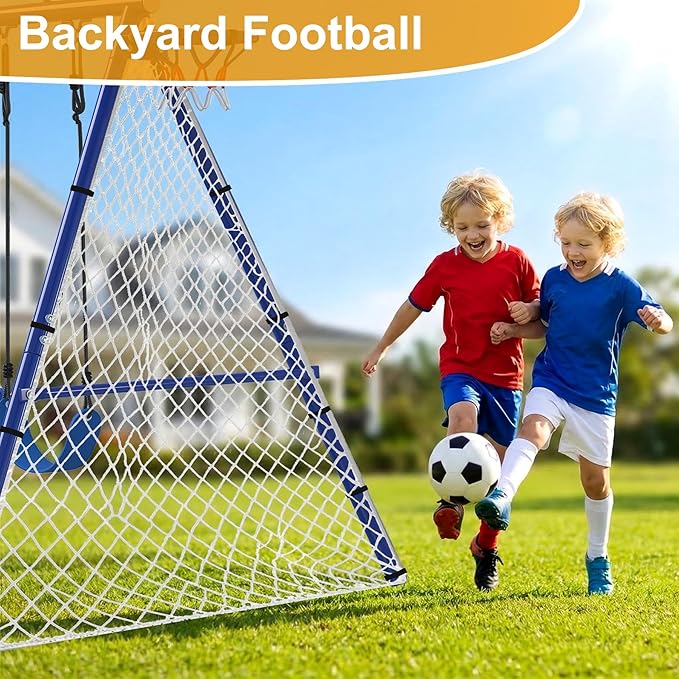 5-in-1 Heavy Duty Metal Swing Set with Sandbox for Backyard, 800 LBS Capacity, Reinforced A‑Frame, Sandbox, Cradle Swing, Basketball Hoop, Soccer Net for Kids, Toddlers & Adults