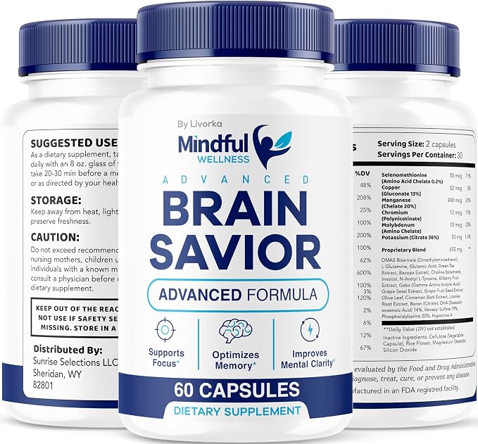 (3 Pack) Mindful Wellness Advanced Brain Savior Capsules, Official Mindful Wellness Supplement Pills, Mindful Wellness Support Capsules Premium Formula - All Natural Pills, 180 Capsules for 3 Months