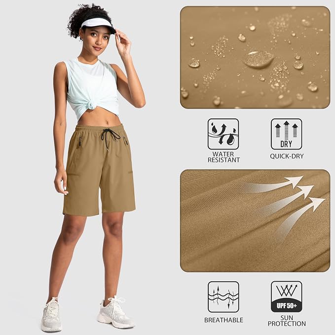 SANTINY Women's 5''/ 7''/9'' Hiking Cargo Shorts Quick Dry Lightweight Summer Shorts for Women Athletic Golf Zipper Pockets