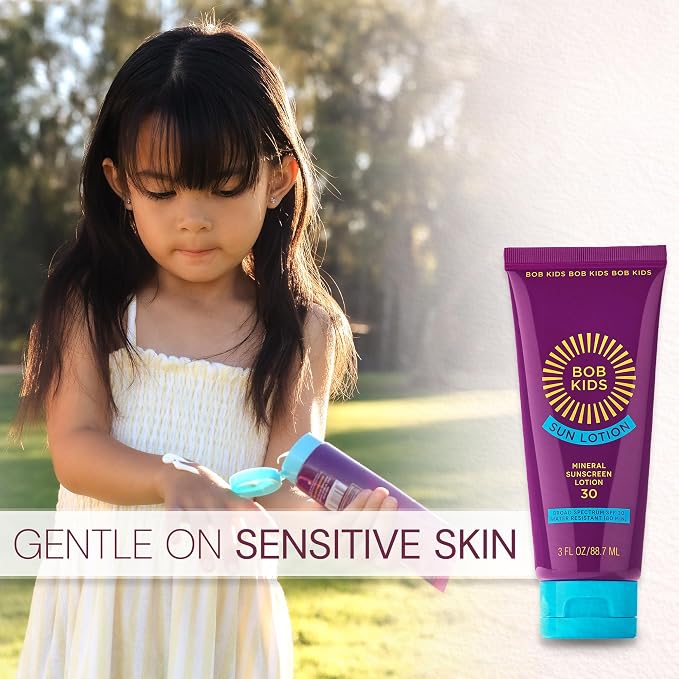 Brush On Block - Sunscreen for Kids & Baby - BOB KIDS Mineral SPF 30 Lotion - 22% Zinc Oxide, No White Cast, Reef Safe - Non Toxic Sunblock with Coconut Oil - Sensitive Skin Face & Body 3oz