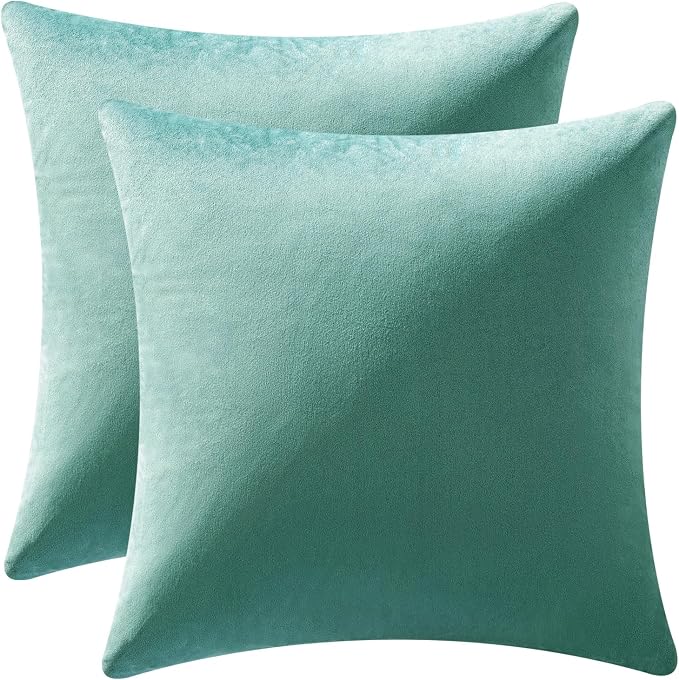 MIULEE Velvet Throw Pillow Covers 22x22 Inch Pack of 2 Aqua Green | Soft Solid Decorative Pillow Covers, Modern Luxury Home Decor, for Couch Chair Sofa Bedroom Livingroom