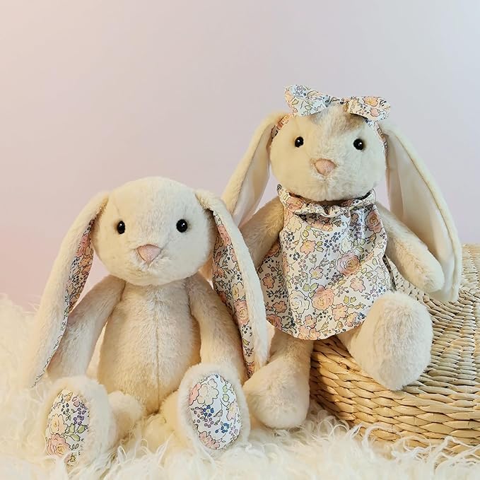 Easter Bunny Stuffed Animals with Clothes & Bow tie,Safe Material Soft Washable Stuffed Bunny,Cute Plush Toy Rabbit Easter Decoration Birthday Gift for Boys and Girls, White,9"