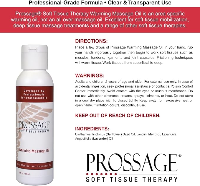 Prossage Heat Warming Relief Massage Oil for Therapuetic Massages, Deep Tissue Massages, and Aromatherapy, Topical Reliever, 3 Ounce Bottle
