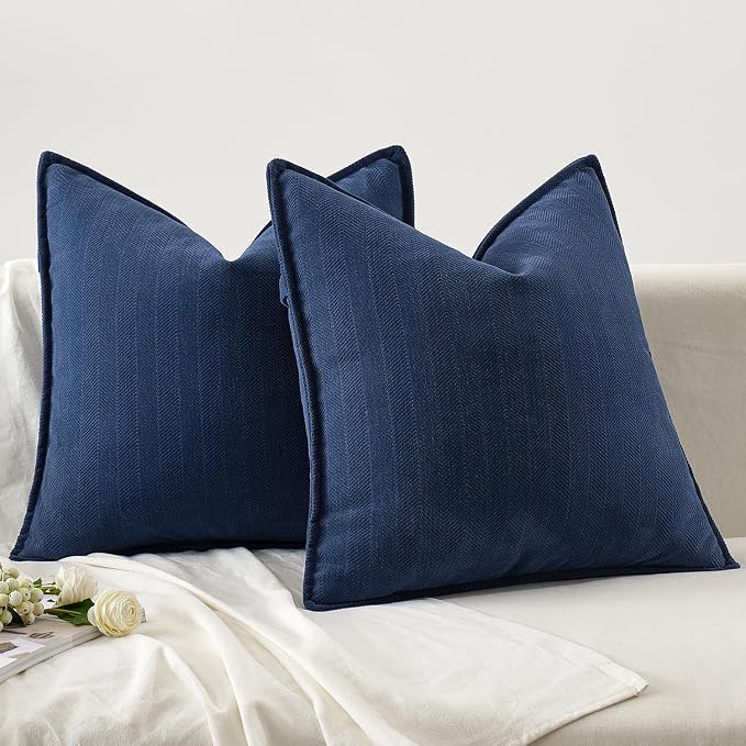 MIULEE Pack of 2 Navy Blue Euro Shams Chenille Pillow Covers 26x26 Inch | Decorative Soft Couch Throw Pillows,Farmhouse Cushion Covers,Elegant Design for Sofa,Bed,Living Room,Summer Decor