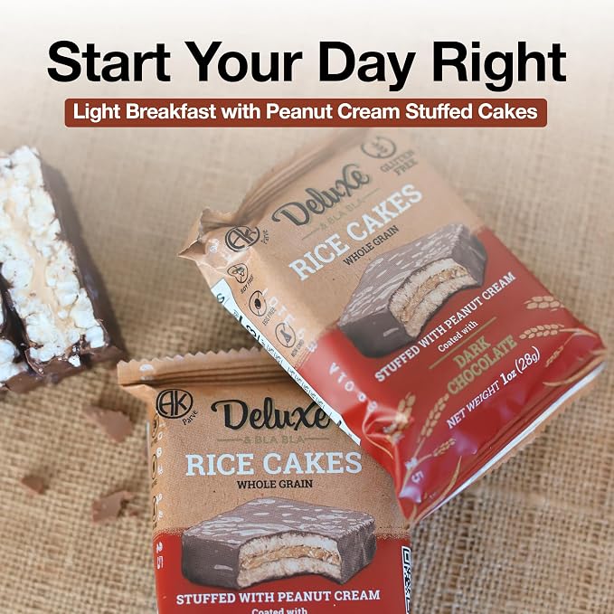 Deluxe & Bla Bla Stuffed Rice Cakes - Whole Grain Chocolate Rice Cake,Gluten Free,Low Calorie,(Alfajor) Kosher Certified - mix flavors Rice Cakes coated with Chocolate, 28g Each (6 Pack)