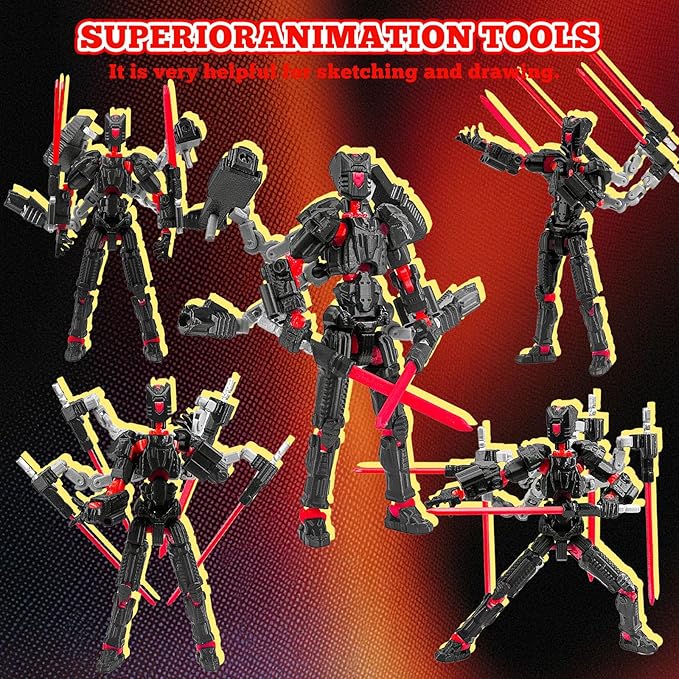 Assembly Completed T13 Action Figure,T13 mision 13 figuras originales 3D Printed Toys Nova 13 Action Figures Desktop Decorations for Game Lovers Toy (Black Red, 8 Inch)