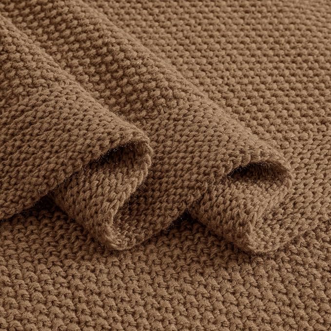 CozeCube Caramel Brown Seed Stitch Throw Blanket 60"x80", Farmhouse Decor | Blanket for Couch, Soft Cozy Cable Knit Throw for Bed Sofa Living Room, Lightweight Warm Decorative Christmas Blanket