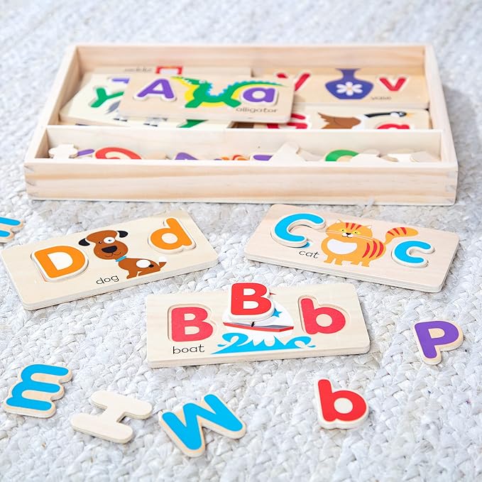 Melissa & Doug ABC Picture Boards - Educational Toy with 13 Double-Sided Wooden Boards and 52 Letters