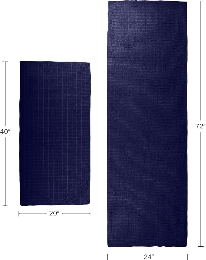 Yoga Mat Towel and Gym Towel Set - 2-Piece Non Slip Set for Hot Yoga, Pilates, and Gym - 72” x 24” Sweat Absorbent and Quick Drying Blanket with Corner Pockets for Mats by Wakeman (Navy)