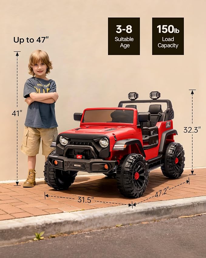 Outfunny 2 Seater Ride on Car Toy, 24V 4WD Electric Car for Kids 4-8 with Remote Control, 4x200W Motors, Capacity 150 lb - Red