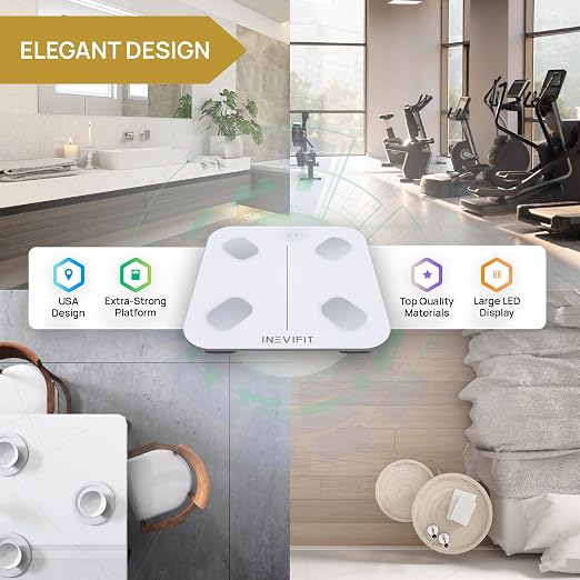 INEVIFIT Smart Body Fat Scale, Highly Accurate Bluetooth Digital Bathroom Body Composition Analyzer, Measures Weight, Body Fat, Water, Muscle, Visceral Fat & Bone Mass for Unlimited Users