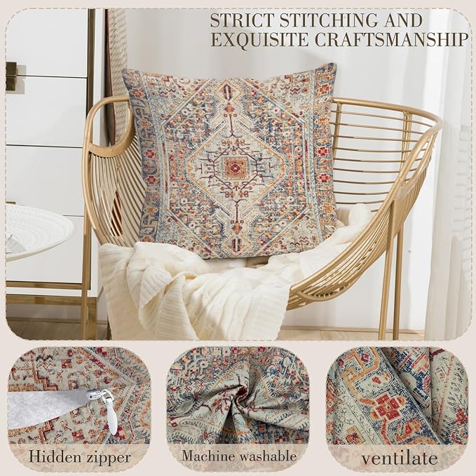 Boho Throw Pillow Covers 20x20 inch Set of 2,Bohemian Vintage Carpet Pattern Antique Ethnic Decor Double Sided Pattern Cushion Cover Soft Pillow Case Living Sofa Room Bed Square Pillow Cover