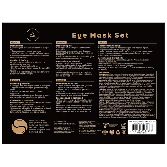 AURAE Variety Under Eye Patches (30 Pairs) - For Dark Circles & Puffiness - Eye Mask for Care