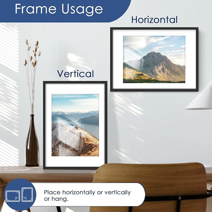 10x14 Picture Frame Set of 6, Wall Mount Display, Black | Display Pictures 8.5x11 with Mat or 10x14 Without Mat, Horizontal or Vertical, Gallery Wall Frame Set, Wedding Birthday Gifts