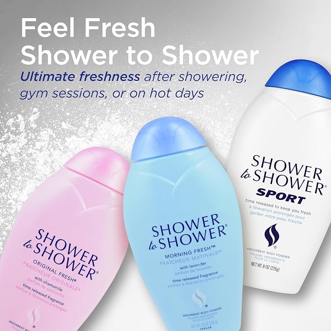 Shower to Shower Original Fresh Body Powder with Chamomile for Men & Women, Talc Free, Sweat Absorbing, Prevents Chafing & Odor, Deodorizing, 13 OZ (Pack of 4)