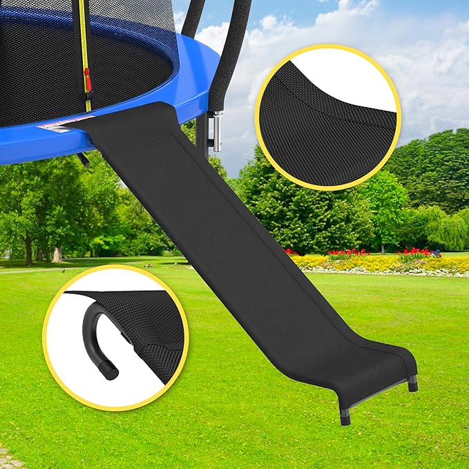 Universal Trampoline Slide Ladder for 10/12/14/15FT Trampolines, Black and Silver Design with Heavy Duty Steel Frame, Easy to Assemble,Safety & Buffer Bottom for Kids to Climb Up & Slide Down(Black)