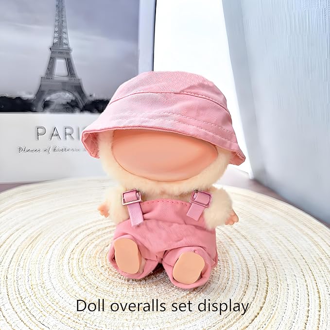 Complete Cute Outfit for 17cm Collectible Dolls: Hat & Overalls Set - Ideal for Dressing Up Elf or Fantasy Style Figures (Pink-a)