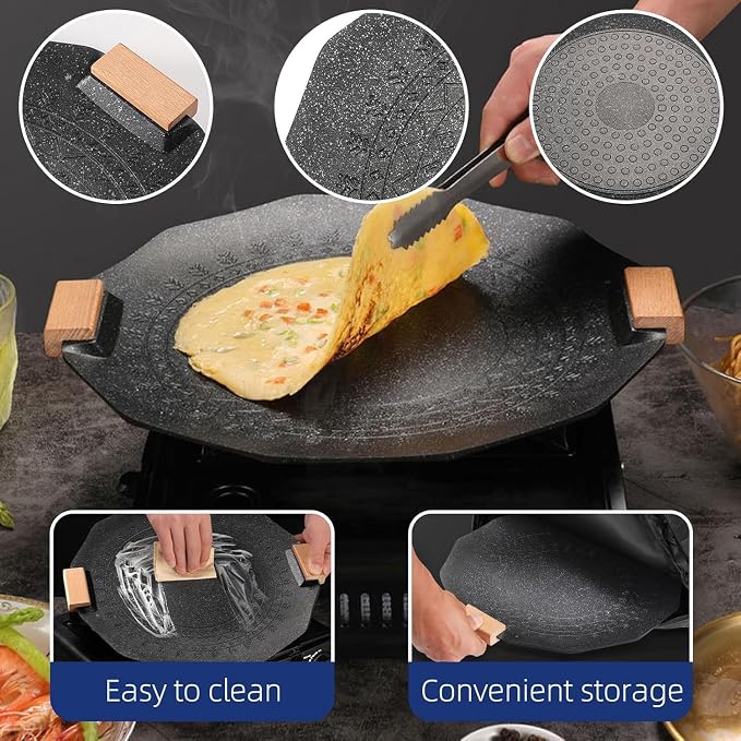 Portable Korean BBQ Pan - Non-stick Suitable for indoor and outdoor use (Black)