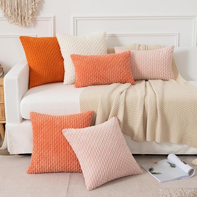 Kevin Textile Soft Corduroy 14"x24" Lumbar Pillow Cover 1 Pack, Light Pink | Boho Stripe Plush Corduroy Decorative Oblong Cushion Cover Modern Farmhouse Home Decor for Sofa Couch Bed Chair