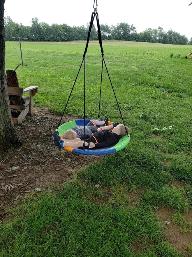 40 Inch Saucer Tree Swing for Kids, Outdoor Round Swing with Hanging Straps & Adjustable Ropes, Easy Assembly
