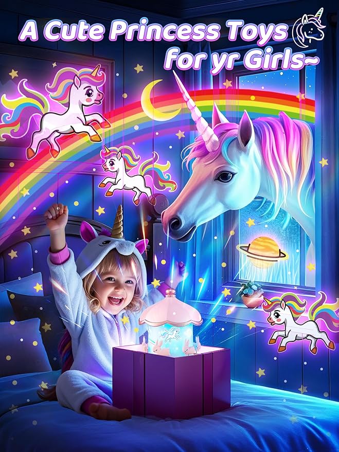 Carousel Night Light for Kids, 15 Music+15 Films+315 Colors Star Projector for Kids Night Light Projector,360ยฐ+Remote+1200mah Unicorn Toys for Girls Room Decor, Valentines Gifts for Kids, Girls, Baby
