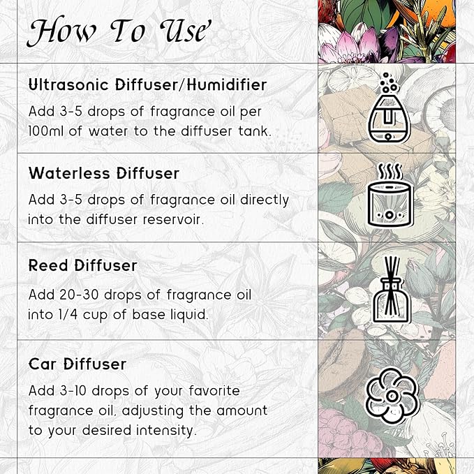 HIQILI Aqueous Bloom Diffuser Oil for Humidifier, Pets & Home, Long - Lasting Scent for Large Spaces, DIY & More - 0.34 Fl Oz