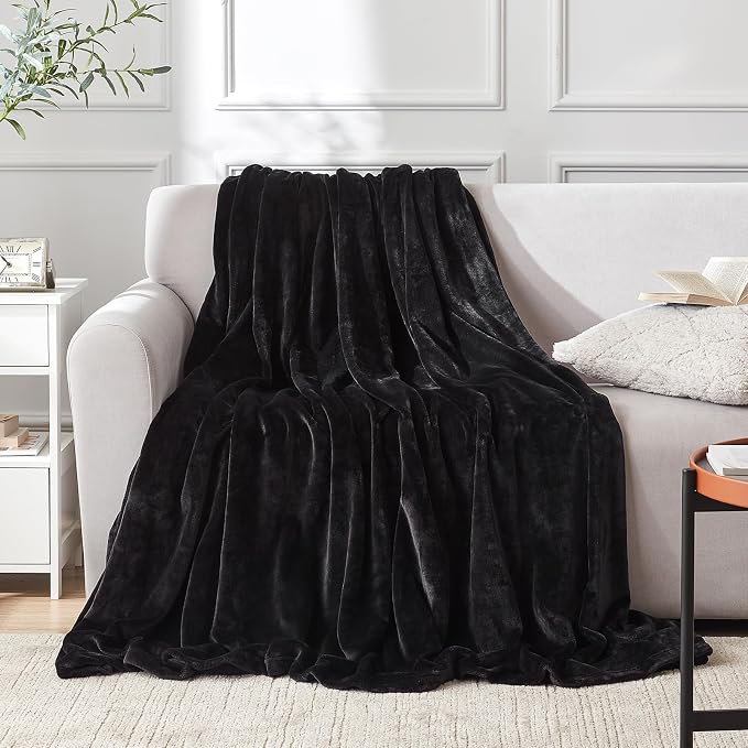 Hansleep King Black Fleece Blanket, Soft Flannel Bed Blanket | Fuzzy Cozy Blanket 90x108 Inches, Multi-use for Bed, Sofa, Couch, Travel, Camping, All Season Warm Lightweight Cover