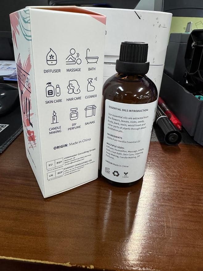 Vanilla Bean Essential Oil, for Diffuser, DIY & Skin Care, 3.38 Fl Oz | Mumianhua Vanilla Oil, Rich, Sweet, Creamy Aroma. For Perfume, Candle & Soap Making, Moisturizer & Diffusion