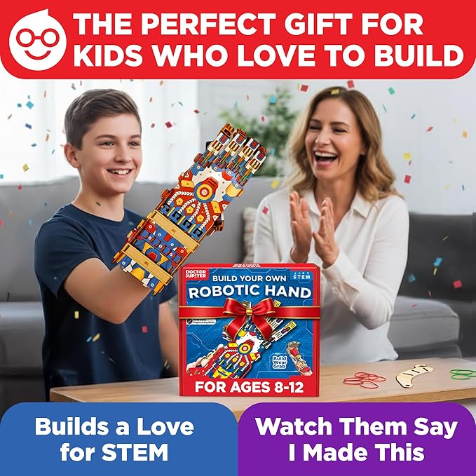 Doctor Jupiter Robotic Hand STEM Kit for Kids Ages 8+ | Birthday Gift Ideas for Boys & Girls | Cyborg Hand, Engineering Kit Toy for 8, 9, 10, 11, 12, 13, 14 Years Olds