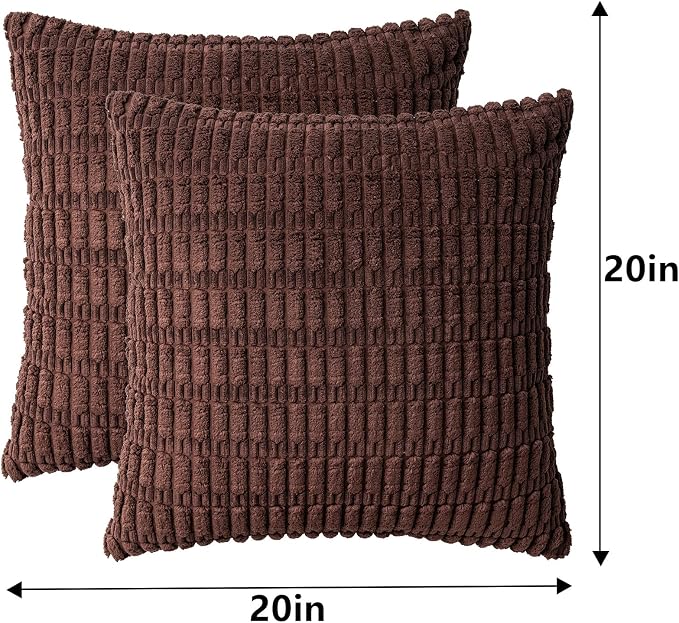 Pack of 2 Corduroy Decorative Throw Pillow Covers 20x20 Inch, Dark Brown | Fall Soft Striped Pillow Covers Modern Farmhouse Home Decor Christmas Throw Pillow Covers for Sofa Living Room Couch Bed