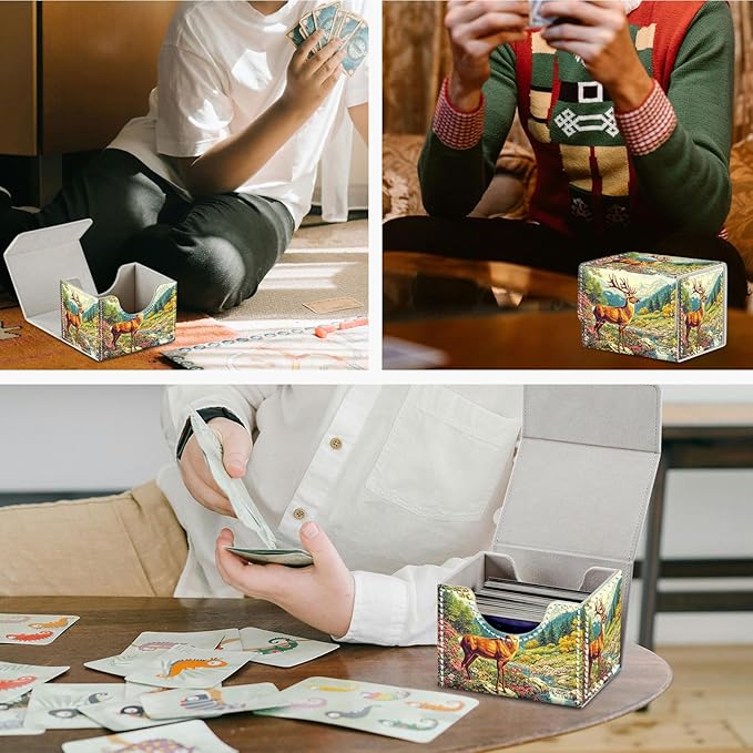DEGDFSGR for TCG MTG Card Game Storage Box Organizer Trading Card Case Commander Deck Box Magnetic Closure Creative Pattern Up to 200 Cards, A Majestic Deer
