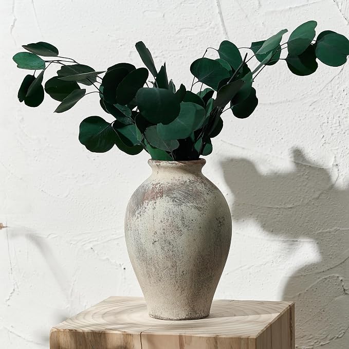 SIDUCAL Ceramic Vintage Flower Vase | 9 Inch Large Pottery Rustic Farmhouse Boho Vase for Home Decor, Table, Living Room, Bathroom, Coffee Desk, Shelf, Mantel Decoration, Wedding, Terra