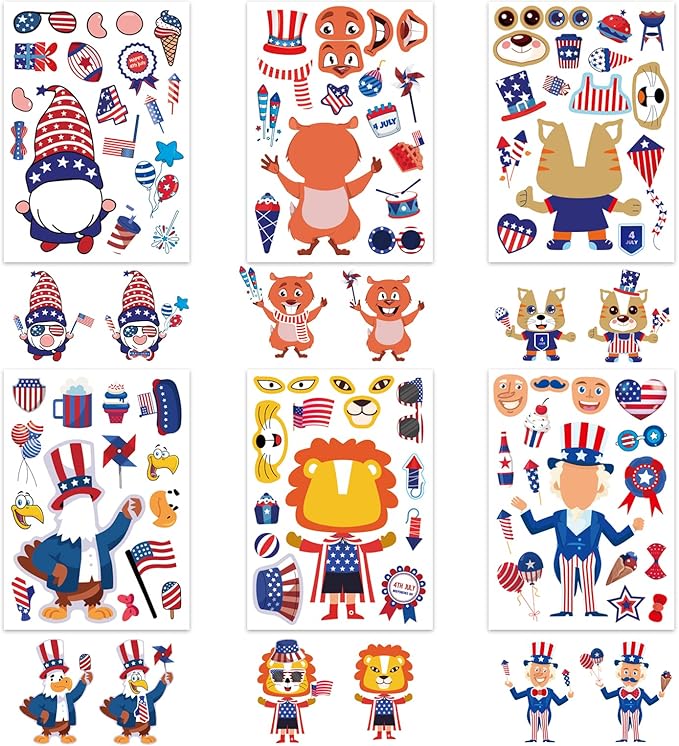 4th of July Sticker Make-a-face Stickers Patriotic Crafts Stickers for Kids, Independence Day Make Your Own Stickers, Fourth of July American Birthday, USA Clasroom Decoration, Memorial Day