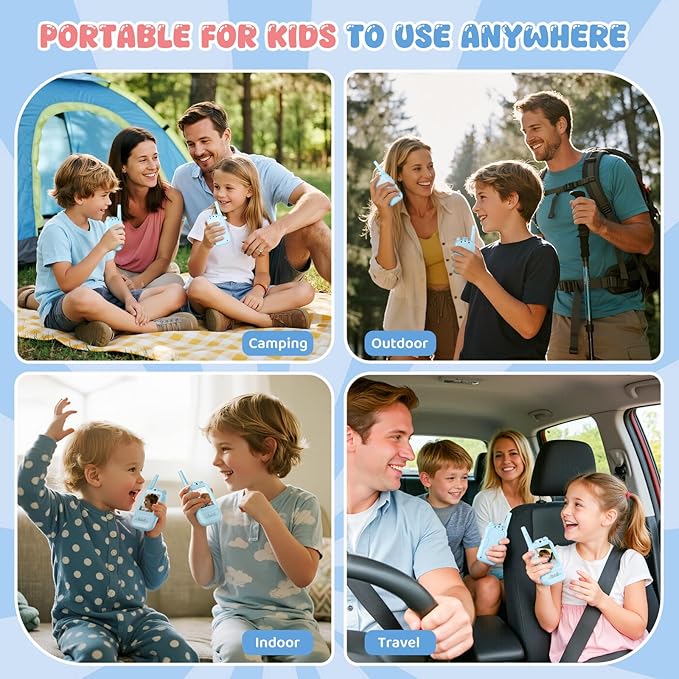 Kids Video Walkie Talkie, 2 Pack Rechargeable Walkie Talkie with Screen Camera, Long Range Facetime Chat, Toys for 3-12 Boys Girls, Birthday Easter Toddler Gifts, Indoor Outdoor Camping Toys