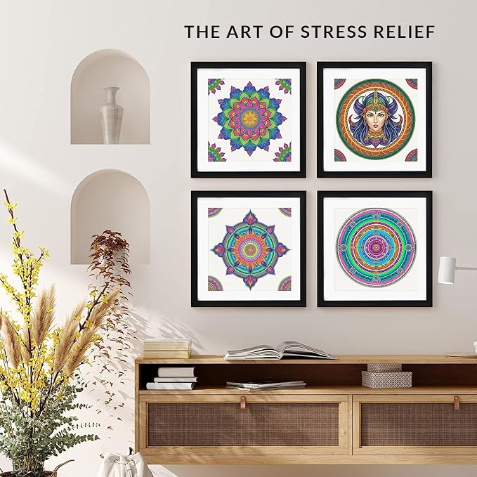 FUNLAVIE Adult Coloring Book - Mandala Coloring Books for Adults Relaxation and Teens Stress Relief, Large Print Spiral Bound Coloring Book for Women,Mandalas Style Mindfulness Stress-Free Patterns