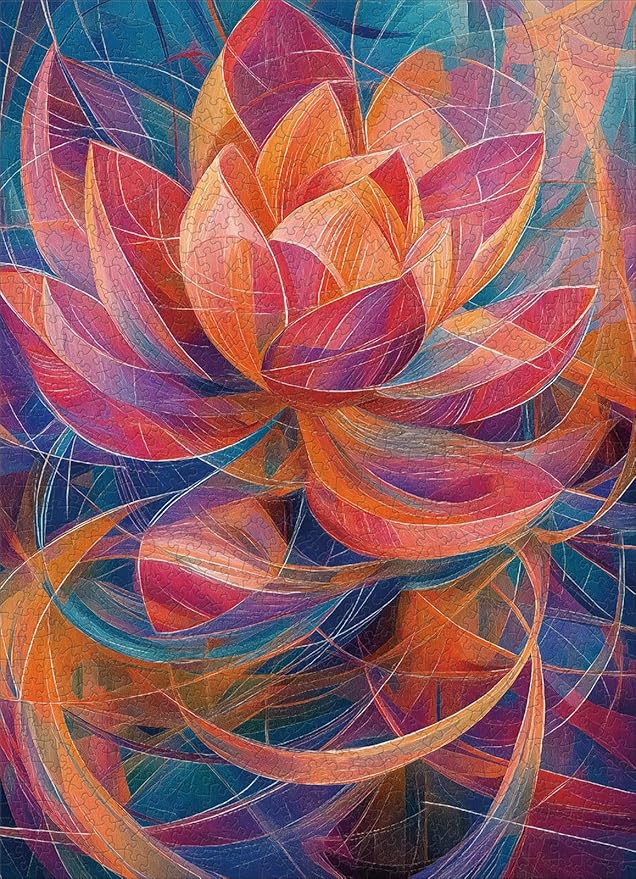 1000 Piece Jigsaw Puzzle for Adults, Abstract Lotus Flower Artwork with Matte Finish, Color-Coded Back for Easy Sorting, Vibrant Art Puzzle for Adults, 19.25 x 26.65 in