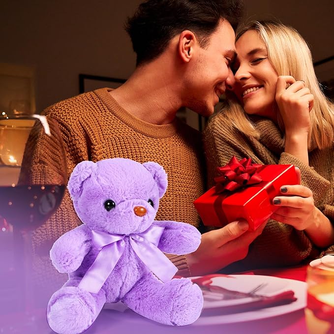 Aoriher 6 Pcs Bear Stuffed Animal Bulk Baby Shower Bear Plush Toys Soft Cute Sleeping and Playing Decorations for Kids Back to School Gift Baby Shower Birthday Party Favor(Purple)