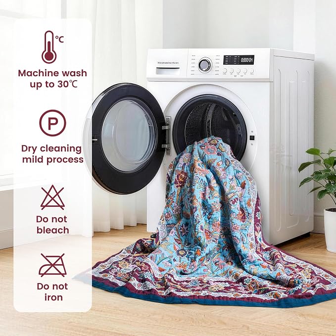 MSGKV Boho Throw Blanket 50"x60" Cotton Bird & Floral Throw for Bed & Couch | 100 Cotton Muslin, Bird & Floral Throw Blanket, Reversible Weave, Soft & Breathable, Nature Inspired Design, Machine Washable
