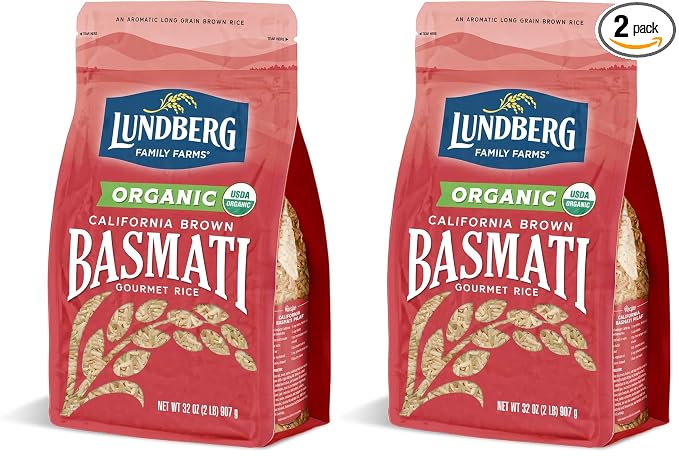 Lundberg Organic Basmati, Long-Grain Brown Rice – Non-Sticky, Fluffy & Aromatic, 32 Oz (Pack of 2)