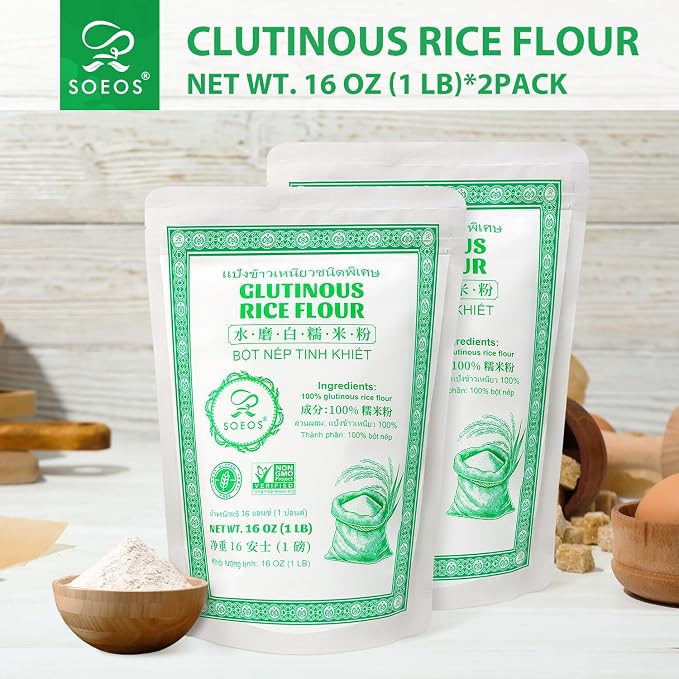 Soeos Glutinous Rice Flour 32 Ounce (Basic), Rice Flour for Baking or Cooking, All Natural White Rice Flour, Vegan, Gluten-Free