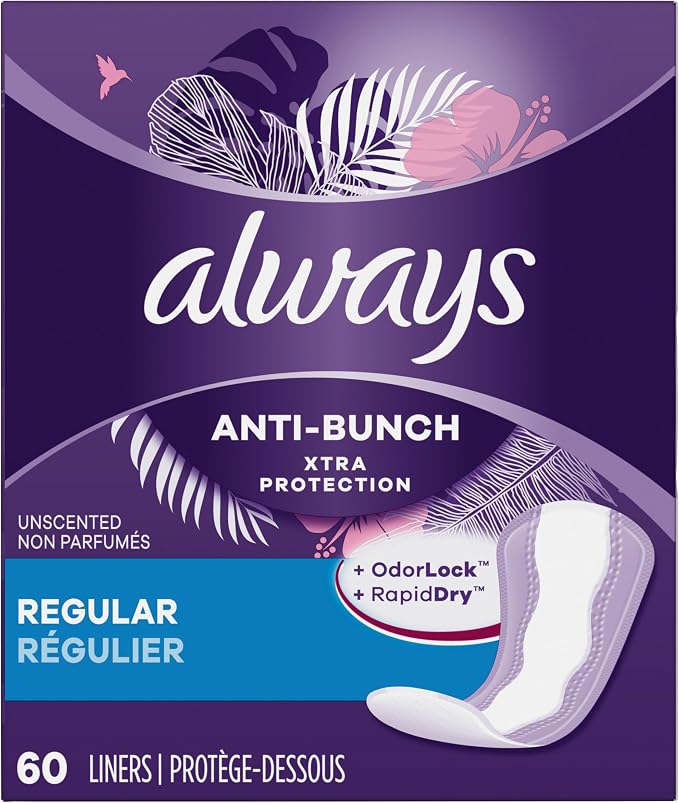 Always, Panty Liners Anti Bunch Regular, 60 Count