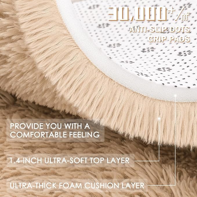 OLANLY 7x7 Machine Washable Large Area Rugs for Living Room, Bedroom, Soft Fluffy Shaggy Bedside Rug, Indoor Floor Carpet for Kids Girls and Boys, Dorms, Nursery, Home Decor Aesthetic, Beige