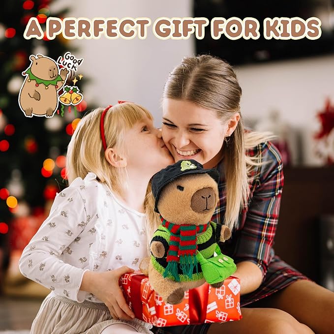 Capybara Plush with 10 Pcs Clothes & Accessories,Christmas Stuffed Animals, 10.2 in Cute Capybara Plush Toys,Birthday Gifts&Dress Up Cute Plushies for Boys/Girls (Daily-C)