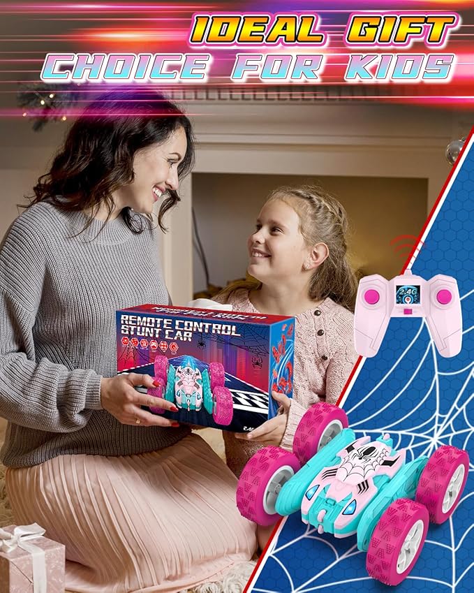 Pink Spider Remote Control Car for Girls, Kids Race RC Cars for Girl, Princess Toys for Age 6 7 8 9 10 Christmas Birthday Gifts