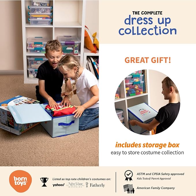 Born Toys Pretend Play Costumes for Kids Ages 3-7, Washable Toddler Dress Up Set for Play (6 in 1)