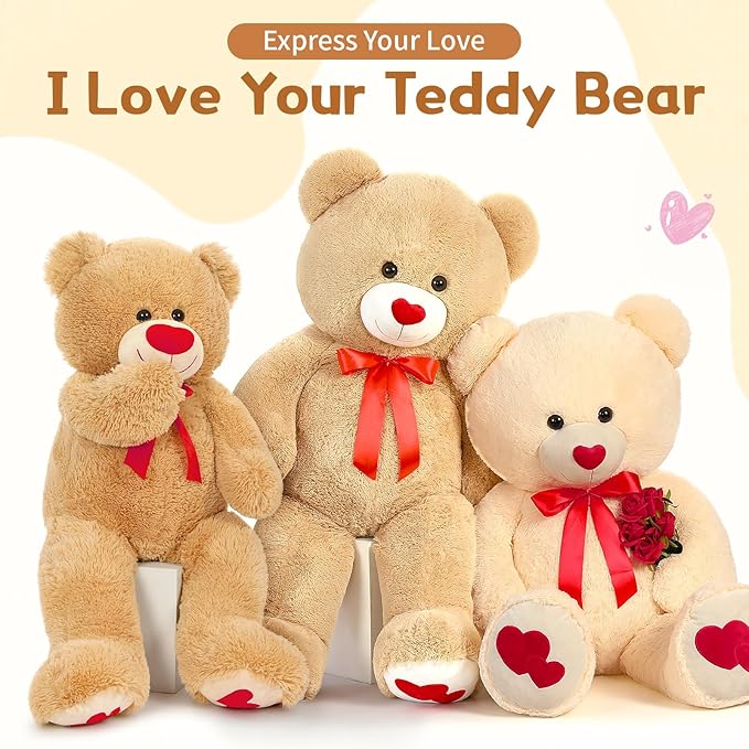 MaoGoLan Giant Teddy Bear Plush 42",Big Teddy Bear Stuffed Animal with Heart Footprints and Heart Nose,Large Valentines Bear for Girlfriend,Wife,Lover-Anniversary, Birthday,Long Distance