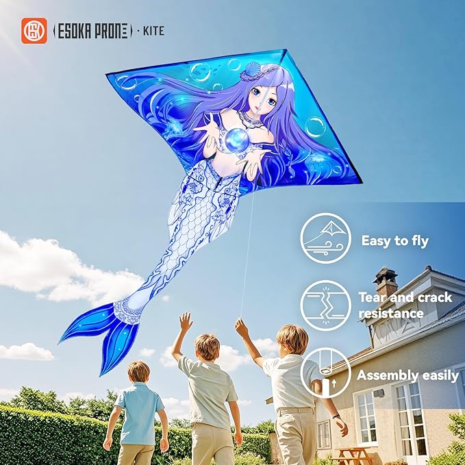 Kites for Adults & Kids Ages 4-8,Beach Kites Easy to Fly for Beginner, with Handle and 328ft Kite String,Best Toy and Gift for Boys & Girls. (Forest+Octopus+Celadon Mermaid, 3)