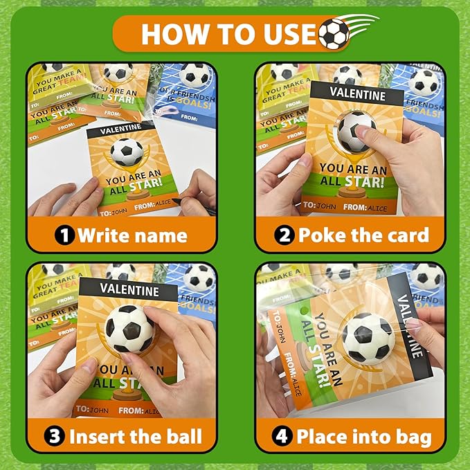 Soccer Valentines Day Cards Gifts for Kids School,24 Pack Mini Foam Sports Soccer Toys W/ Class Exchange Cards for Boys Girls,Valentine Goodie Bag Stuffers Classroom Games Favors Prizes for Toddlers